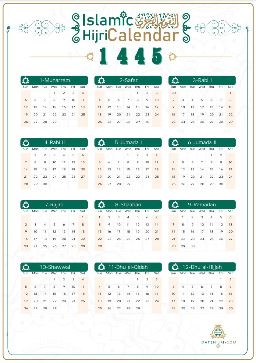 1444 Hijri Calendar Printable