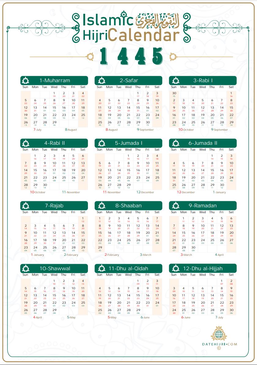 Hijri Islamic Calendar From 2023to 2024 Vector Celebration, 48 OFF